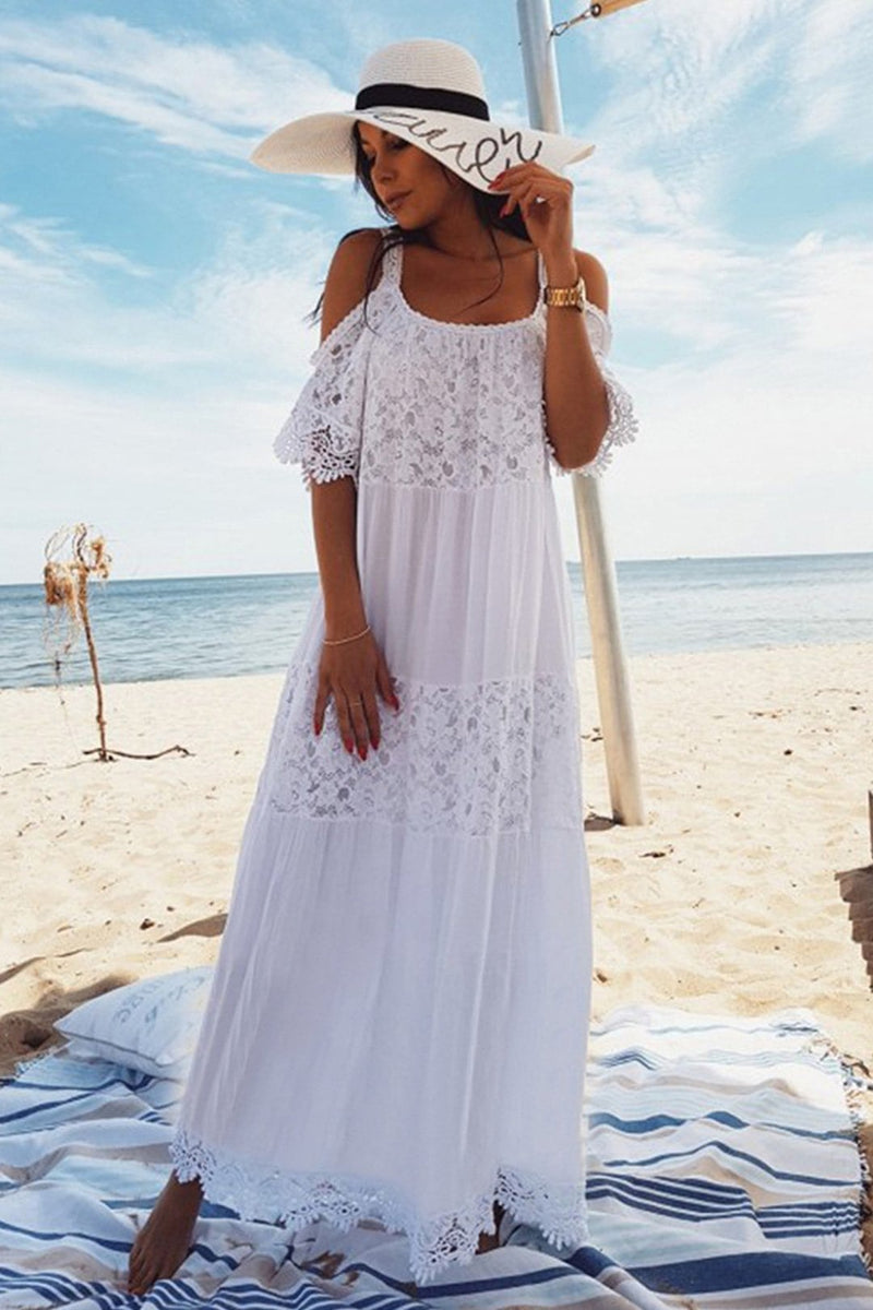 Beach Dress, Cover Up White Ruffle Nadia - Wild Rose Boho