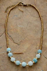 Boho Necklace, Choker Necklace, Amazonite, Natural Stone Beads - Wild Rose Boho