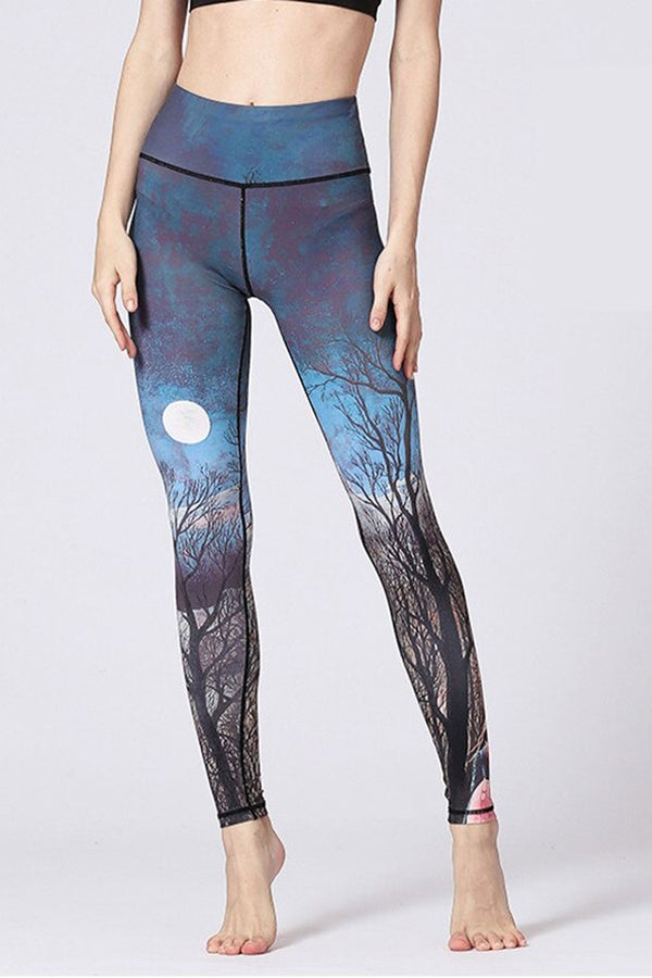 Yoga Legging, Yoga Pants, Boho Legging, Printed Tight, Blue Moon Mountain