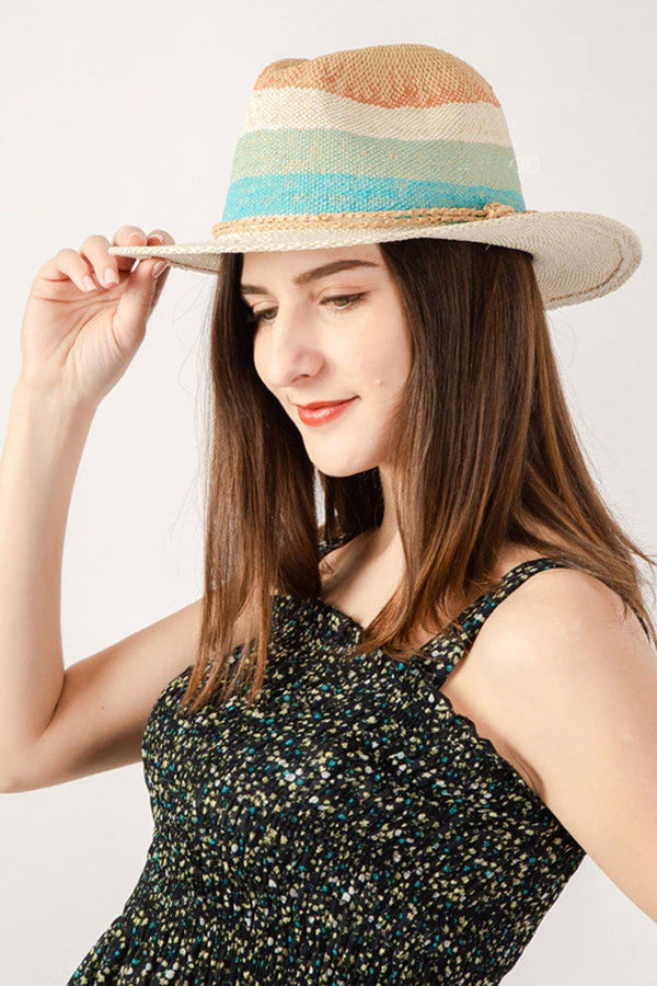 Boho Hat, Sun Hat, Beach Hat, Grass Hat, Riley Sweet Stripe Blue Navy - Wild Rose Boho