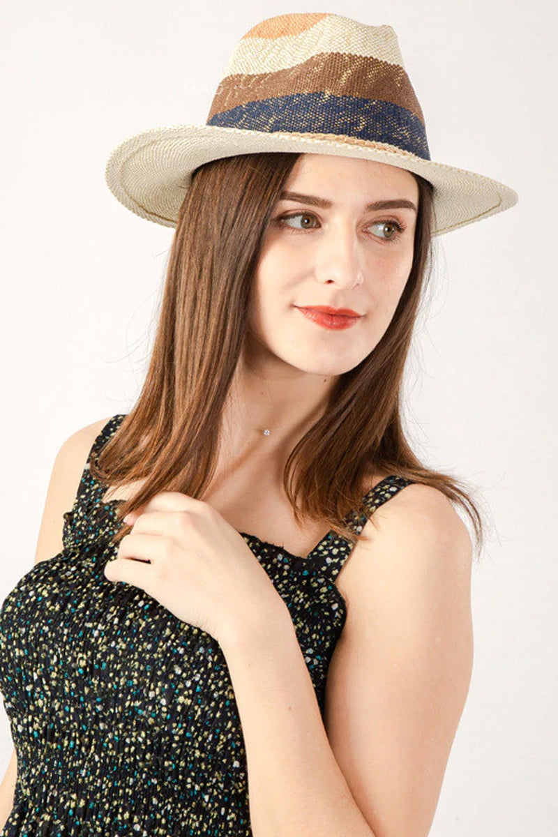 Boho Hat, Sun Hat, Beach Hat, Grass Hat, Riley Sweet Stripe Blue Navy - Wild Rose Boho