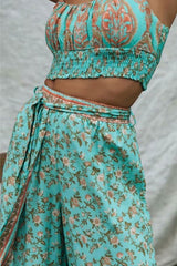 Boho 2 Piece Set, Matching Crop Top and Pant, Wild Floral in Mint Green - Wild Rose Boho
