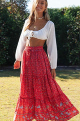 Boho Skirt, Hippie Skirts, Maxi Skirt, Red Crimson