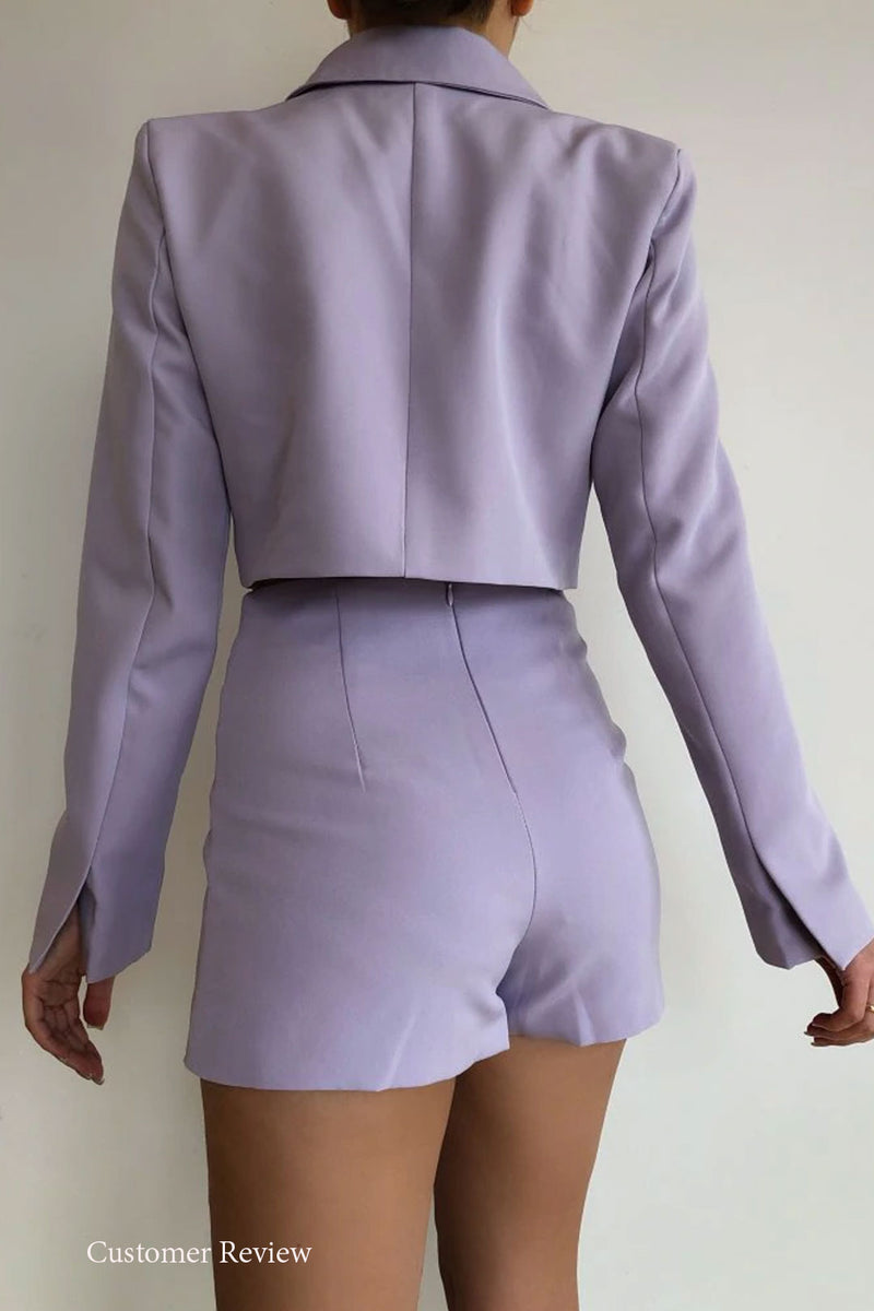 Vintage 2 Pieces Set, Matching Crop Blazer and Mini Skirt Pant, Colette Purple Lavender - Wild Rose Boho