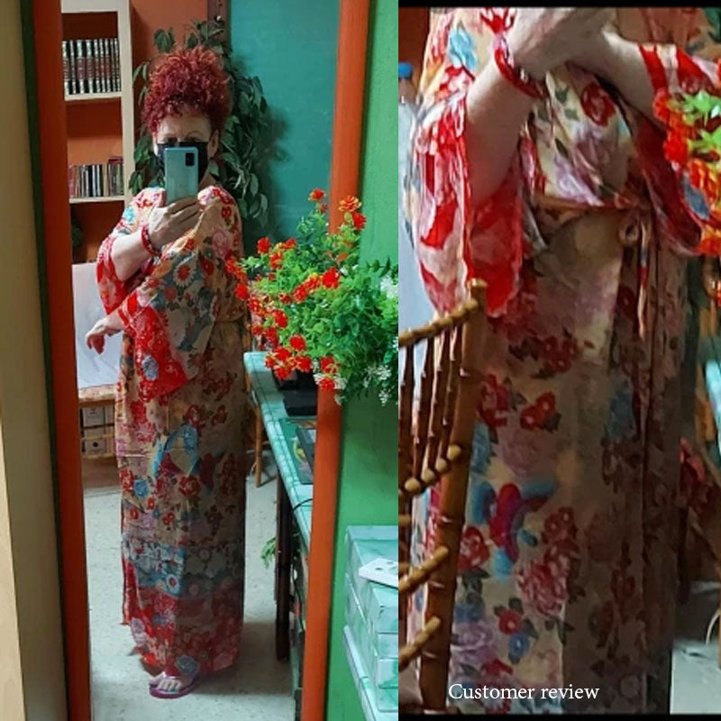 Boho Robe, Kimono Robe, Irma Peony Pigeon in Red - Wild Rose Boho