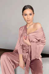 Boho Sleepwear, Pajamas Set, PJ Satin Clementine in Pink, Champagne and Purple - Wild Rose Boho