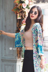 Boho Robe, Short Kimono Robe, Elliana Blue Peyton - Wild Rose Boho