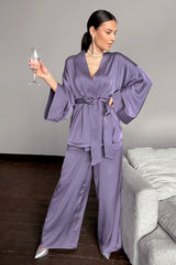 Boho Sleepwear, Pajamas Set, PJ Satin Clementine in Pink, Champagne and Purple - Wild Rose Boho
