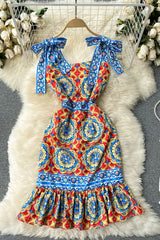 Midi Dress, Boho Vintage Retro Dress, Blue Coco - Wild Rose Boho