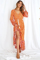 Maxi Dress, Boho Dress, Gown, Vacation in Saffron Orange - Wild Rose Boho