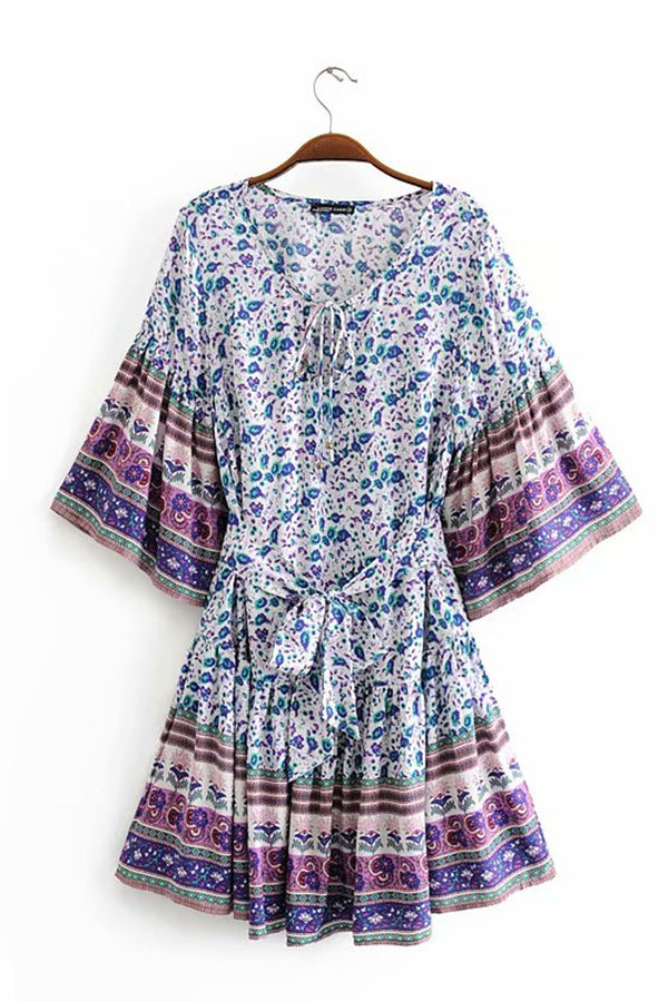 Mini Dress, Boho Dress, Sundress Pink and Blue Wild Indigo - Wild Rose Boho