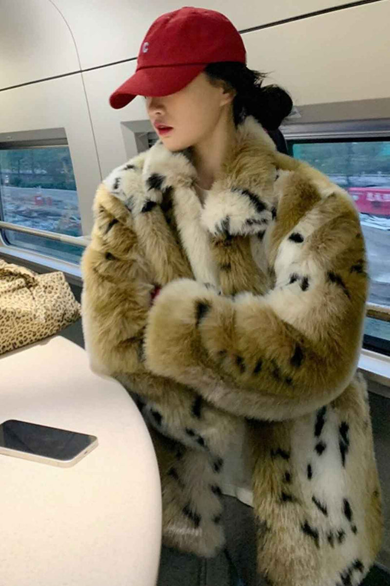 Winter Coat, Fur Coat, Faux Fur Coat, Fur Jacket, Lapel Leopard