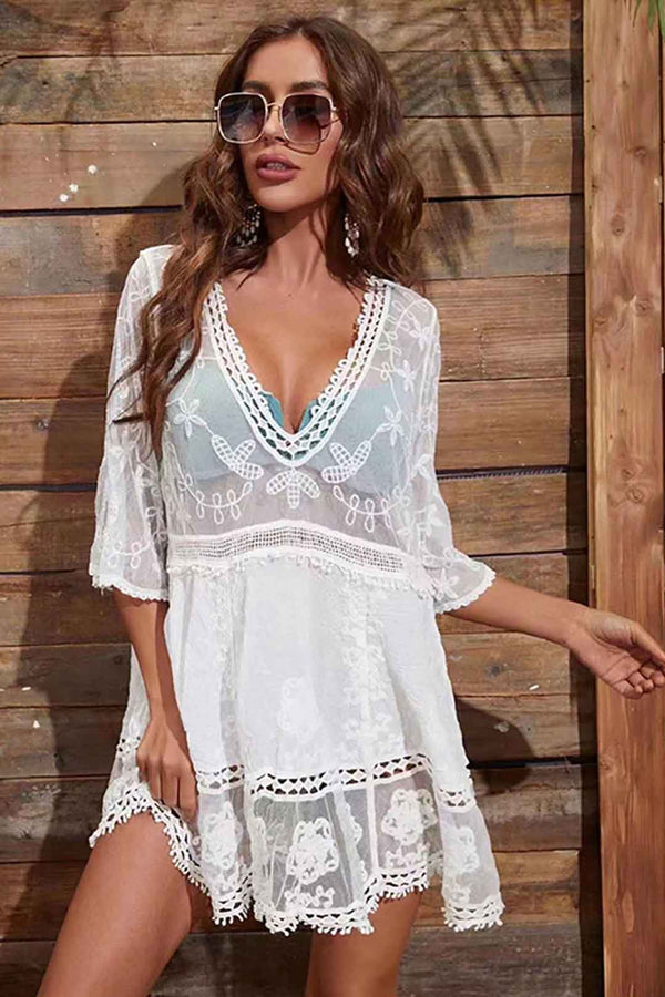 Beach Robe, Lace Cover Up, Margot in White, Black and Purple