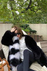 Winter Coat, Fur Coat, Faux Fur Coat, Fur Jacket, Mink Striped Black