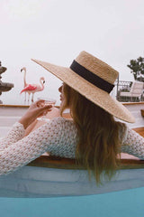 Boho Hat, Sun Beach Hat, Wide Brim Straw Hat 15 cm, Amelia