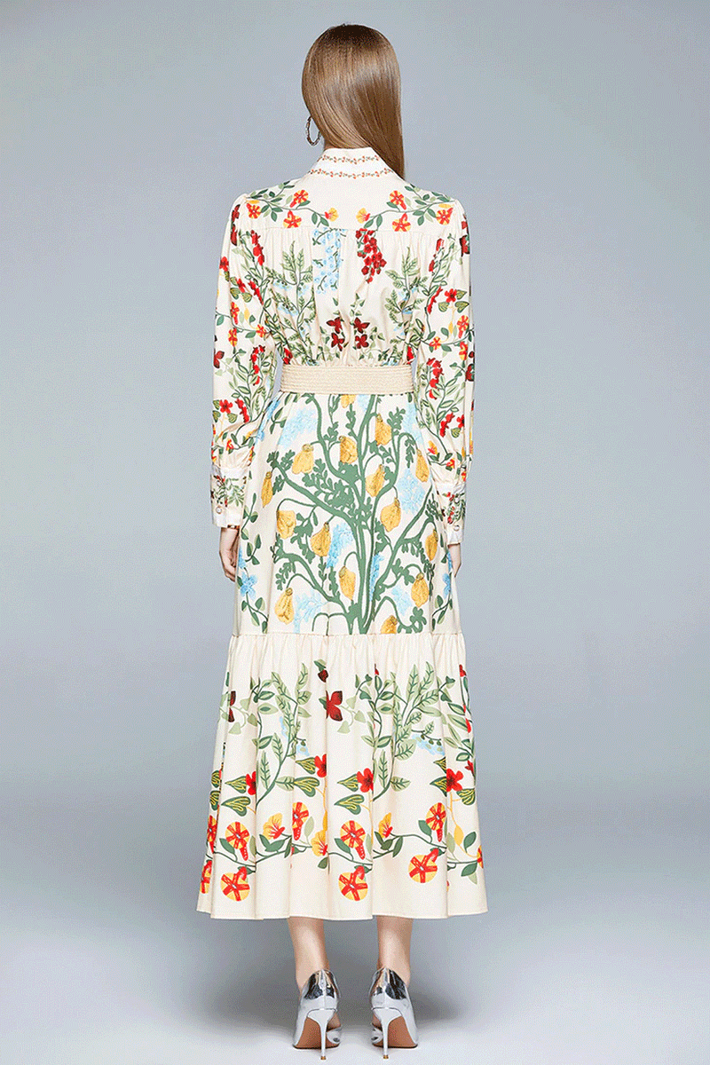 Vintage Dress, Boho Maxi Dress, Gown, White Victoria Flower Garden