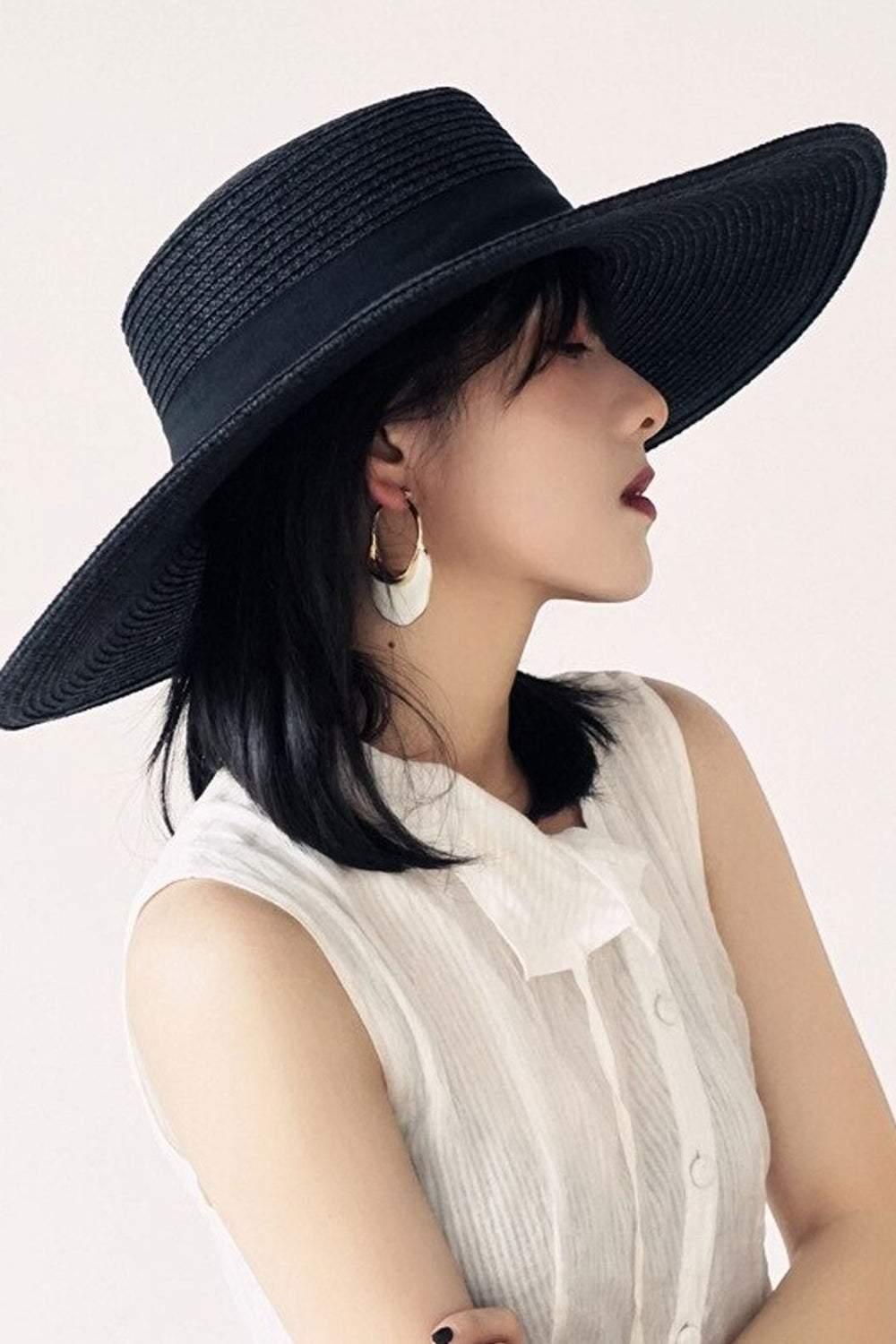 Boho Straw Sun Shielding Black Ban Wide Brim Panama Hat JA-1001-BLACK-1.jpg?v=  main image 4
