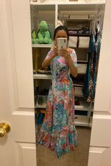 Maxi Dress, Boho Vintage Dress, Smocked Dress, Bibi in Blue and Pink - Wild Rose Boho