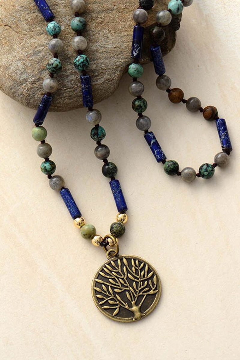 Boho Necklace, BlueLabradorite, Jasper and Turquoise, Tree of Life - Wild Rose Boho