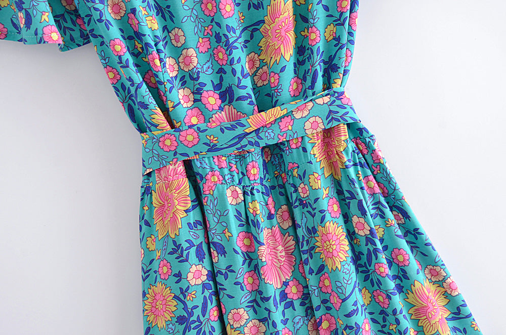 Boho Mini Dress, Sundress, Wrap Dress, Gypsy Flower in Blue and White ...