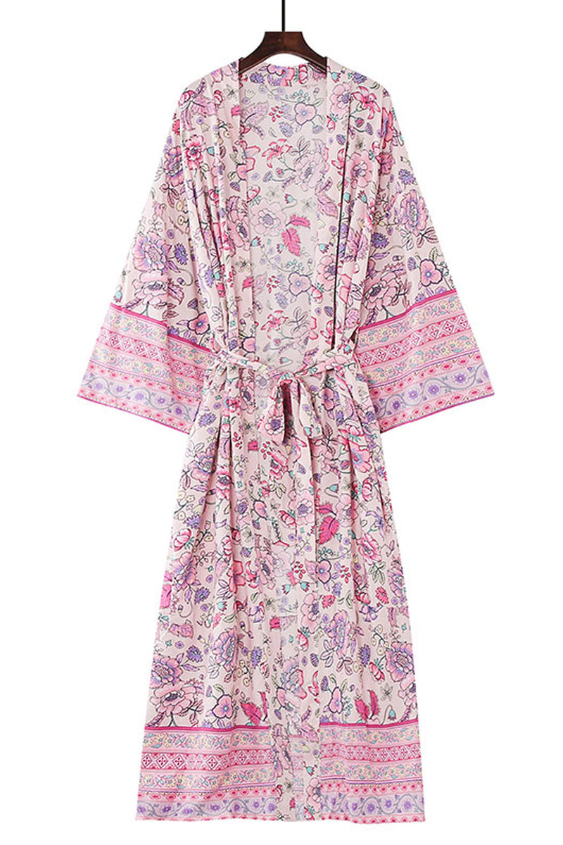 Boho Robe, Kimono Robe, Pink Rose Vine - Wild Rose Boho