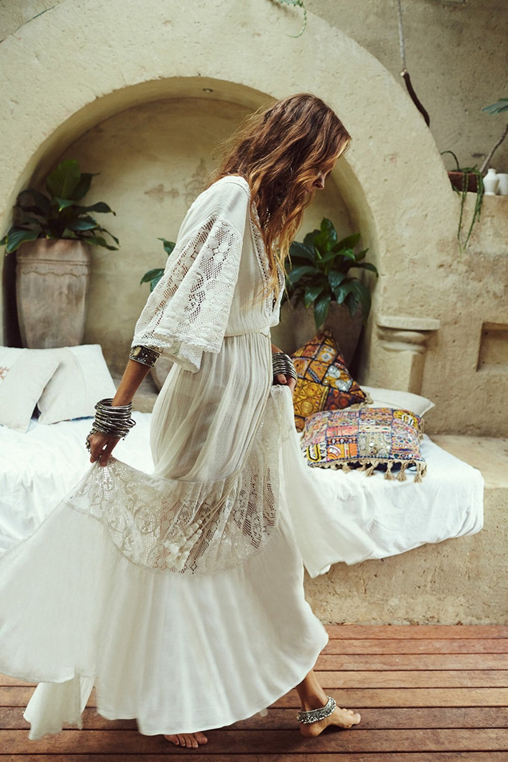 Beach Dress Cover up Dress Maxi Boho Dress White Lace Sophia