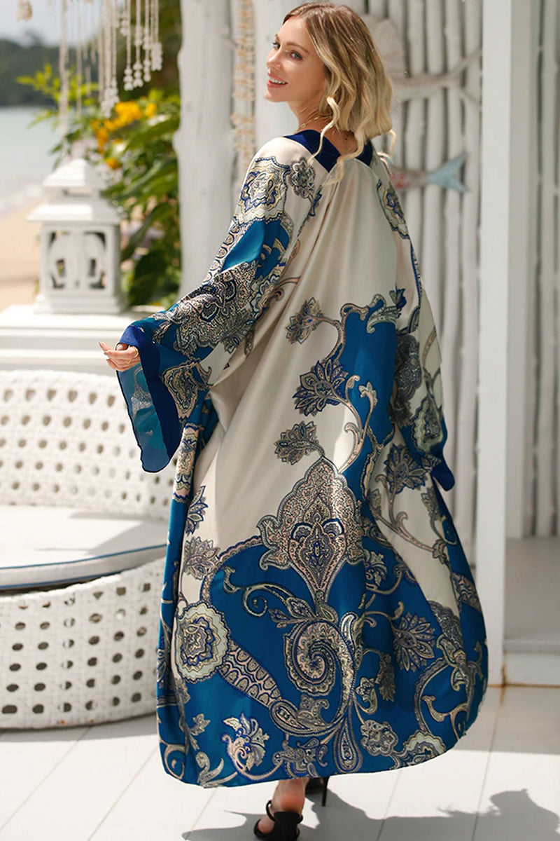 Boho Robe, Kimono Robe, Silk robe, Beach Cover up, Blue Cordelia