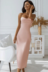 Boho Satin Party Dress, Halter Maxi Backless Dress, Nancy in Baby Pink and Blue