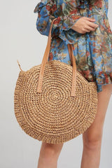 Boho Bag, Woven Straw Rope Tote Bag, Brown and Ivory Helen (2 sizes) - Wild Rose Boho