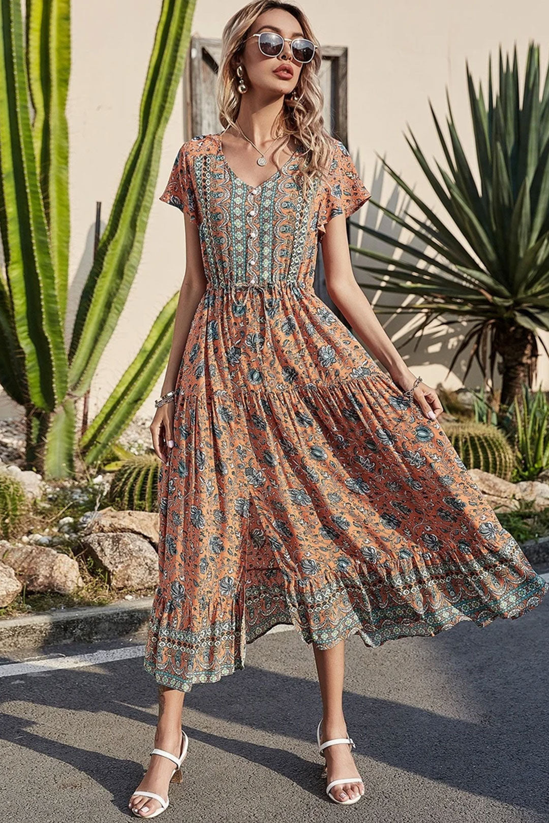 Boho Sundress – “Pink Calla” Lightweight Maxi Dress in Soft Blue Flora ...