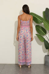 Boho 2 Piece Set, Matching Crop Top and Pant, Wild Floral in Pink - Wild Rose Boho