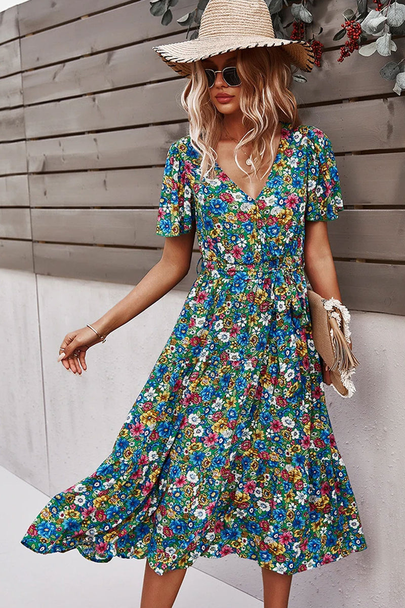 Midi Dress, Boho Dress, Sundress, Be a Wildflower in Green - Wild Rose Boho