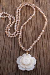 Boho Necklace, RH Crystal White Rose - Wild Rose Boho