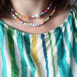 Boho Personalized Custom Necklace, Beads 2 Layered Choker, Pearl Rich Love Lucky Happy