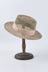 Boho Hat, Sun Beach Hat, Panama Seagrass Sun Hat, Carolina with Pink Ribbon - Wild Rose Boho