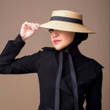Boho Hat, Sun Hat, Beach Hat, Wide Brim Straw Hat 9 cm, Emma Black Ribbon