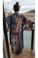 Boho Robe, Kimono Robe, Love in the Mist in Navy - Wild Rose Boho