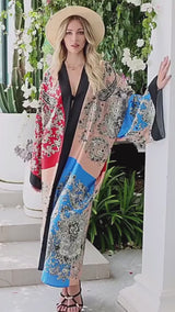 Boho Robe, Kimono Robe, Silk robe, Beach Cover up, Leaf Patch