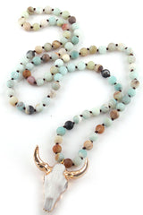 Boho Necklace, RH Amazonite Horn Natural Green Stone - Wild Rose Boho