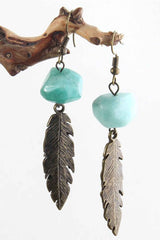 Boho Earrings, RH Dangle Earrings, Feather Jade