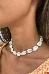 Boho Necklace, White Puka Shell, White Ocean