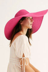 Boho Hat, Beach Hat, Extra Wide Brim Paper Hat, Floppy in Pink, White, Yellow and 12 colors (Soft, 25 cm) - Wild Rose Boho