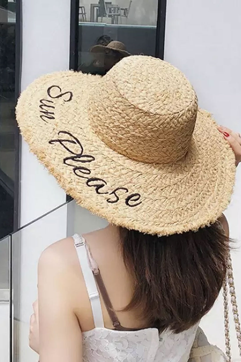 Boho Hat, Sun Hat, Beach Hat, Wide Brim Raffia Hat, Beige Sun Please - Wild Rose Boho
