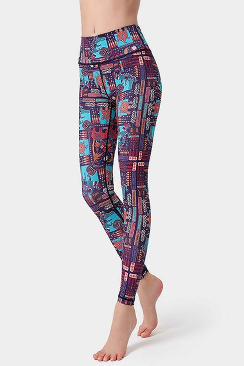 Yoga Legging, Yoga Pants, Boho Legging, Tight with Pocket Forrest in Brown Blue