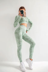 Boho Yoga Set, Printed Workout Set Top and Legging, Camo in Green - Wild Rose Boho