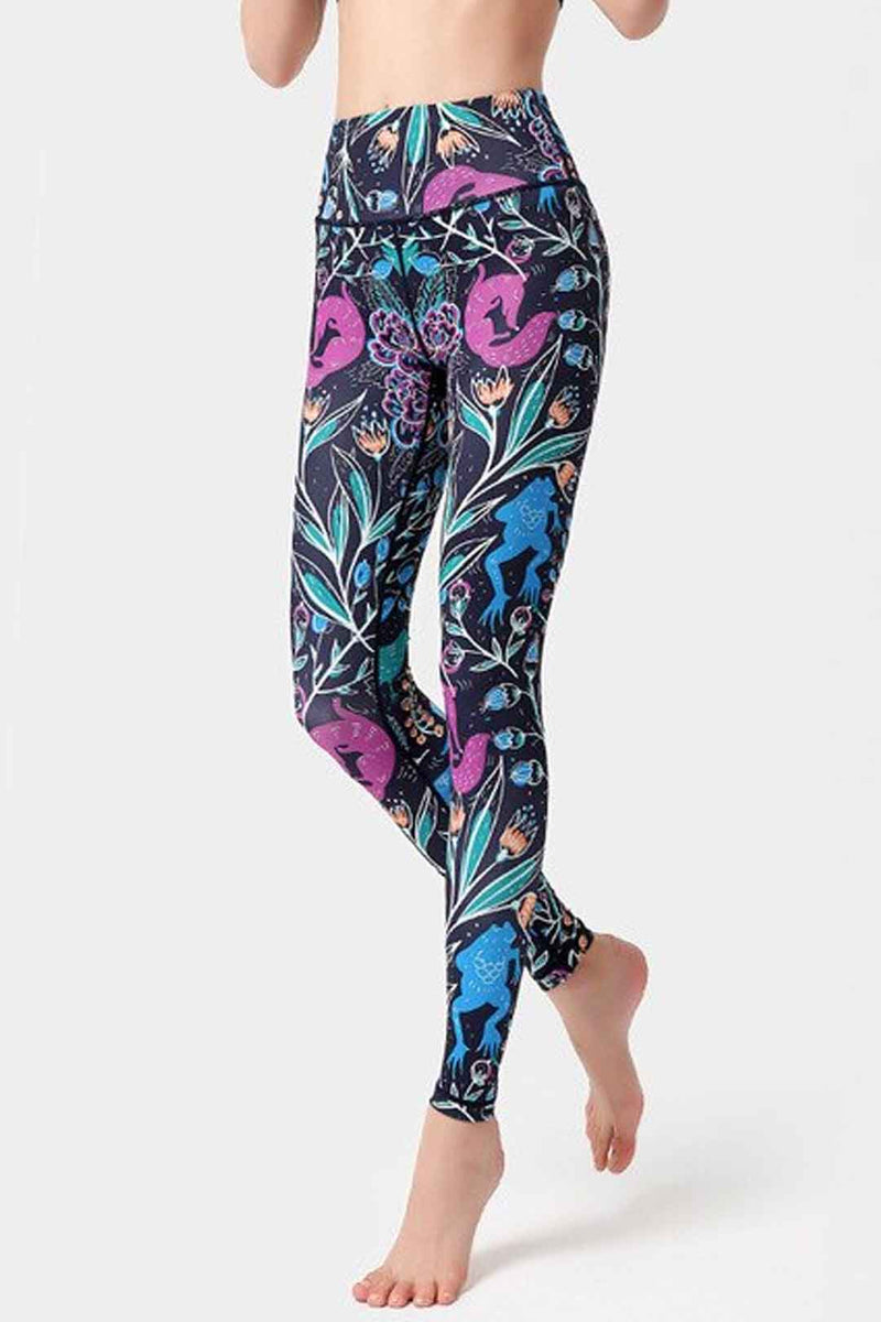 Pink Flowers Leggings Women, Floral Printed Yoga Pants Spandex
