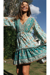 Boho Mini Dress Sundress, Natalia Bright Blue Sea