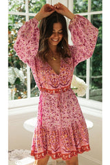 Mini Dress, Boho Dress, Sundress, Vacation in Pink Fuchsia - Wild Rose Boho
