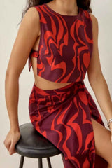 Boho Two Piece Set, Crop Top and Midi Skirt, Her Flaming in Red