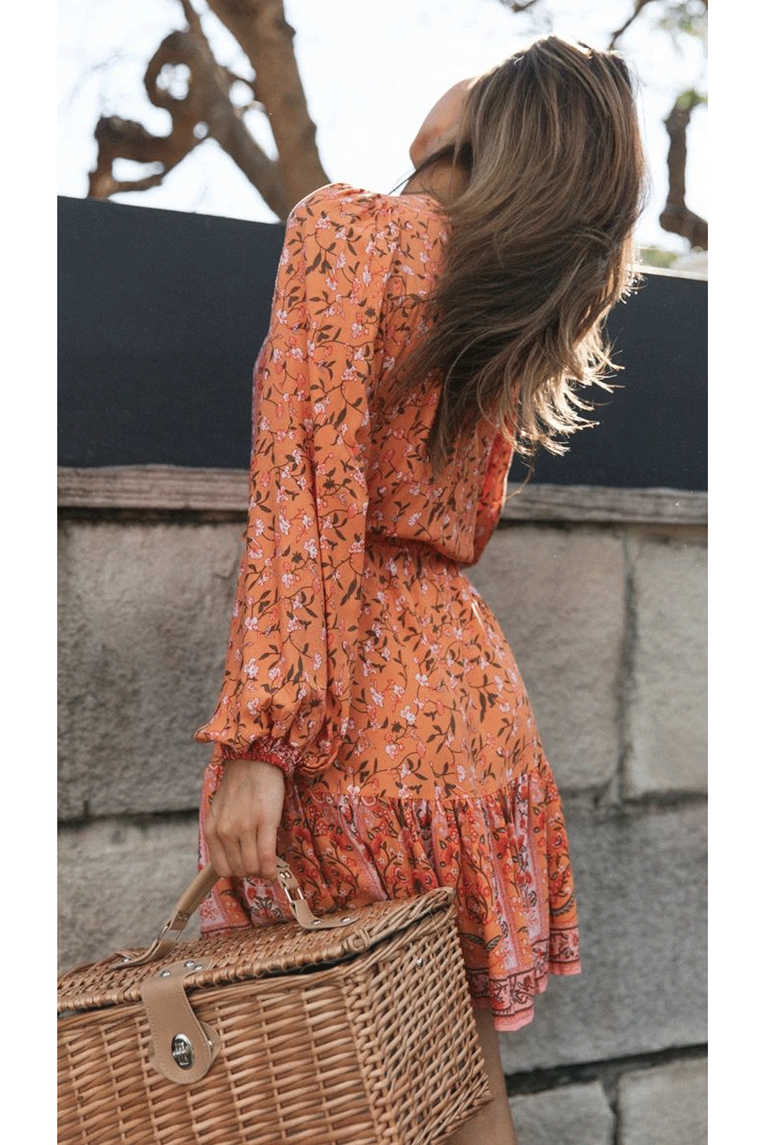 Boho Mini Dress Sundress, Vacation in Orange Saffron – Wild Rose Boho